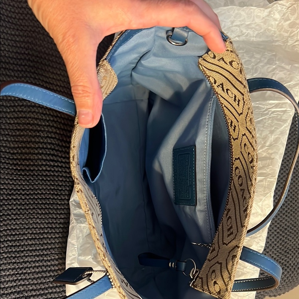 Coach Blue and Tan Geometric Tote Bag set - Picture 4 of 8